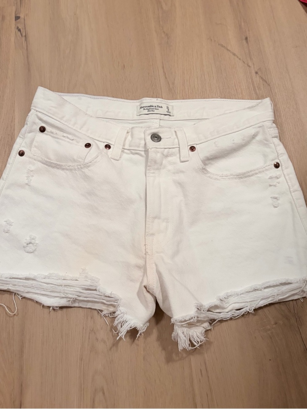 Abercrombie & Fitch White Distressed Denim Cutoff Shorts